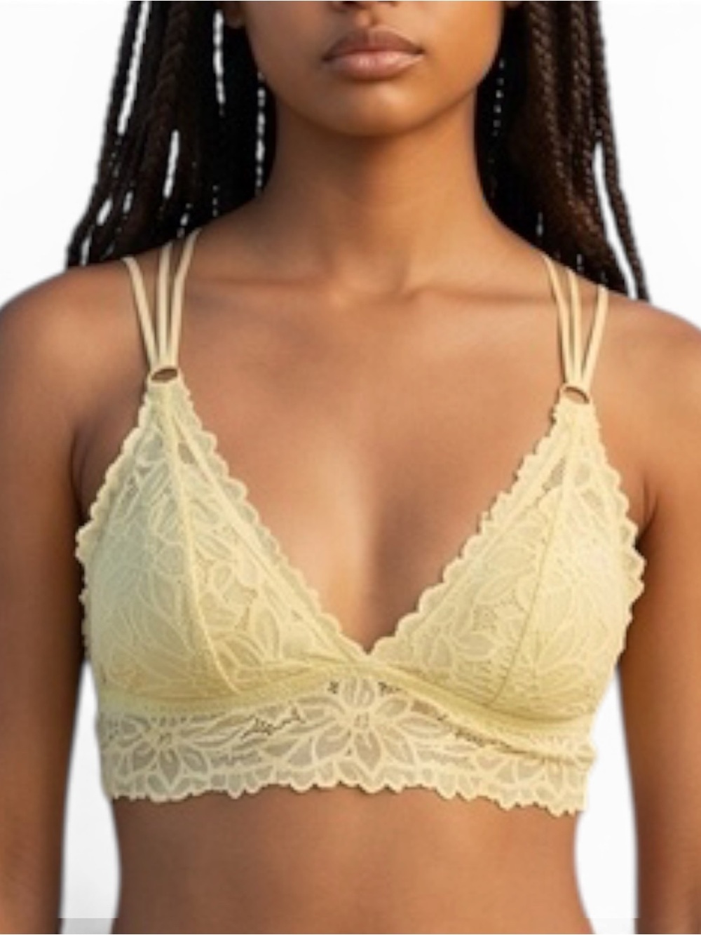 aerie Lace Bralette in Pale Yellow with Triple Straps
